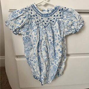 Blue and White Smocked Bubble